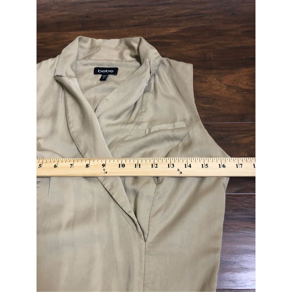 Bebe Beige Wrap Dress XS Sleeveless Lyocell Mini - Picture 8 of 13